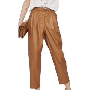 Pinko Italian Raphaela Gold Bird Brown Trousers Size IT 36/US 0 Faux Leather